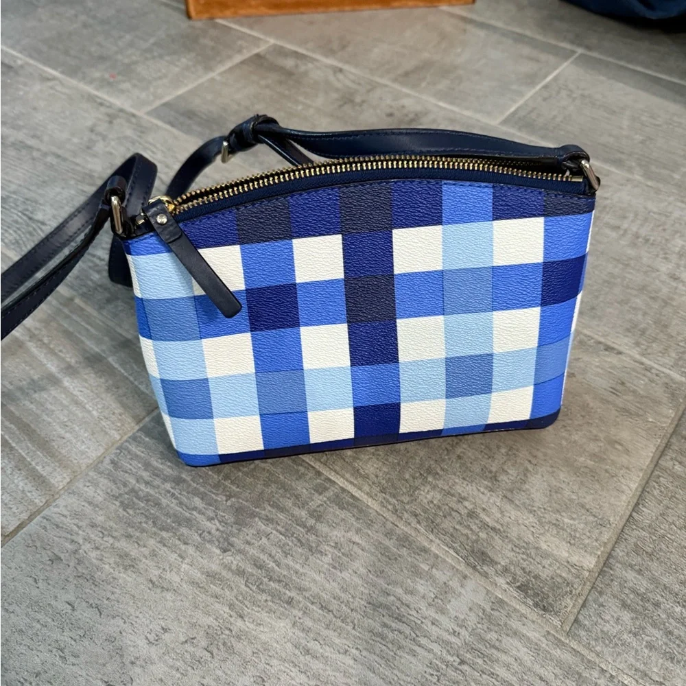 Kate Spade Blue and White Checkered Gingham Style Crossbody Bag - Picture 2 of 3
